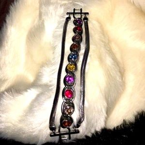Crystal and Chrome metal Multi Gems Bracelet Fine Costume Jewelry Rainbow Stone